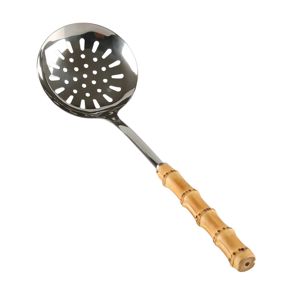 EcoNest Kitchen 6-Piece Bamboo Cooking Utensil Set featuring rice spoon, ladle, slotted spoon, turner, spatula, and pasta server