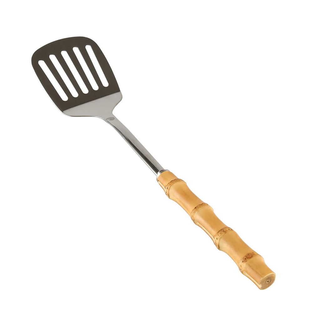 EcoNest Kitchen 6-Piece Bamboo Cooking Utensil Set featuring rice spoon, ladle, slotted spoon, turner, spatula, and pasta server