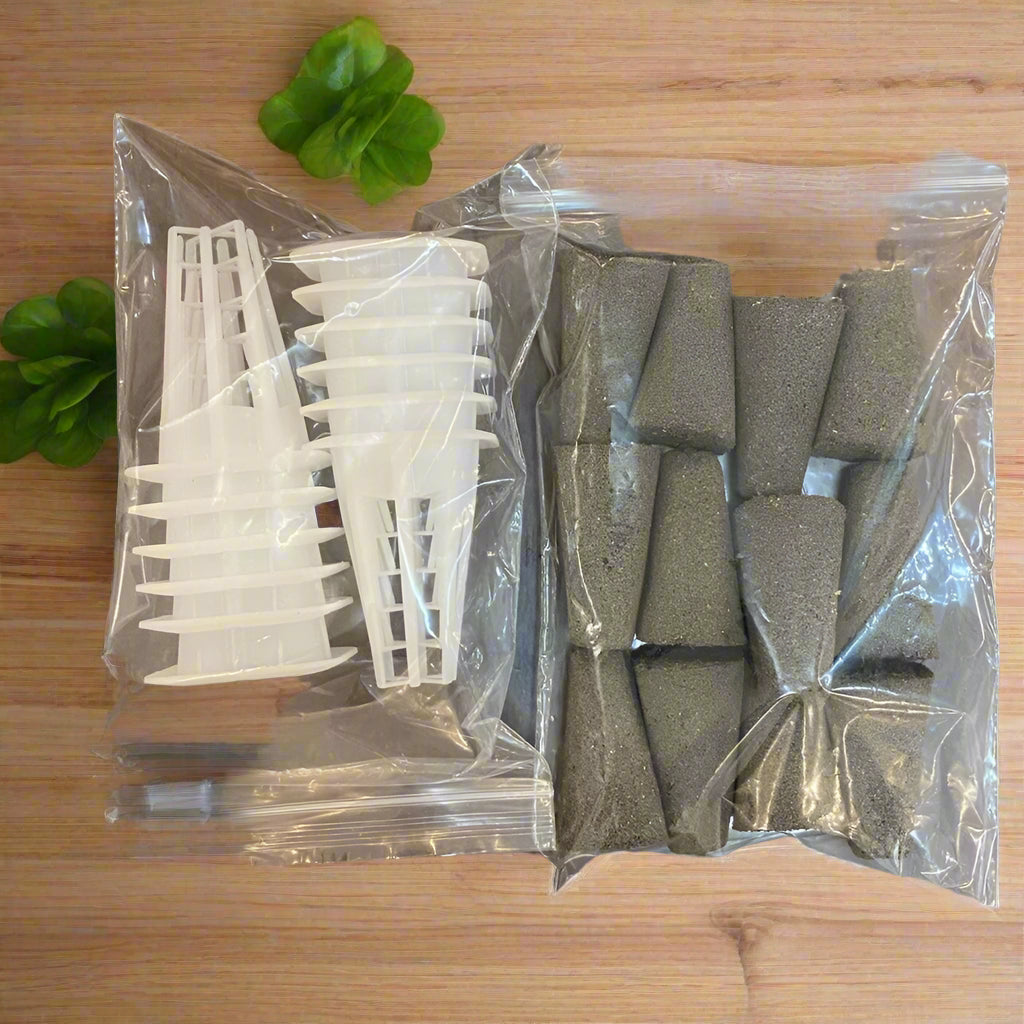 EcoNest Kitchen Hydroponics Accessories 12pcs Set for Non-Toxic Plant Growth including baskets, sponges, and nutrients A&B for effective hydroponic systems.