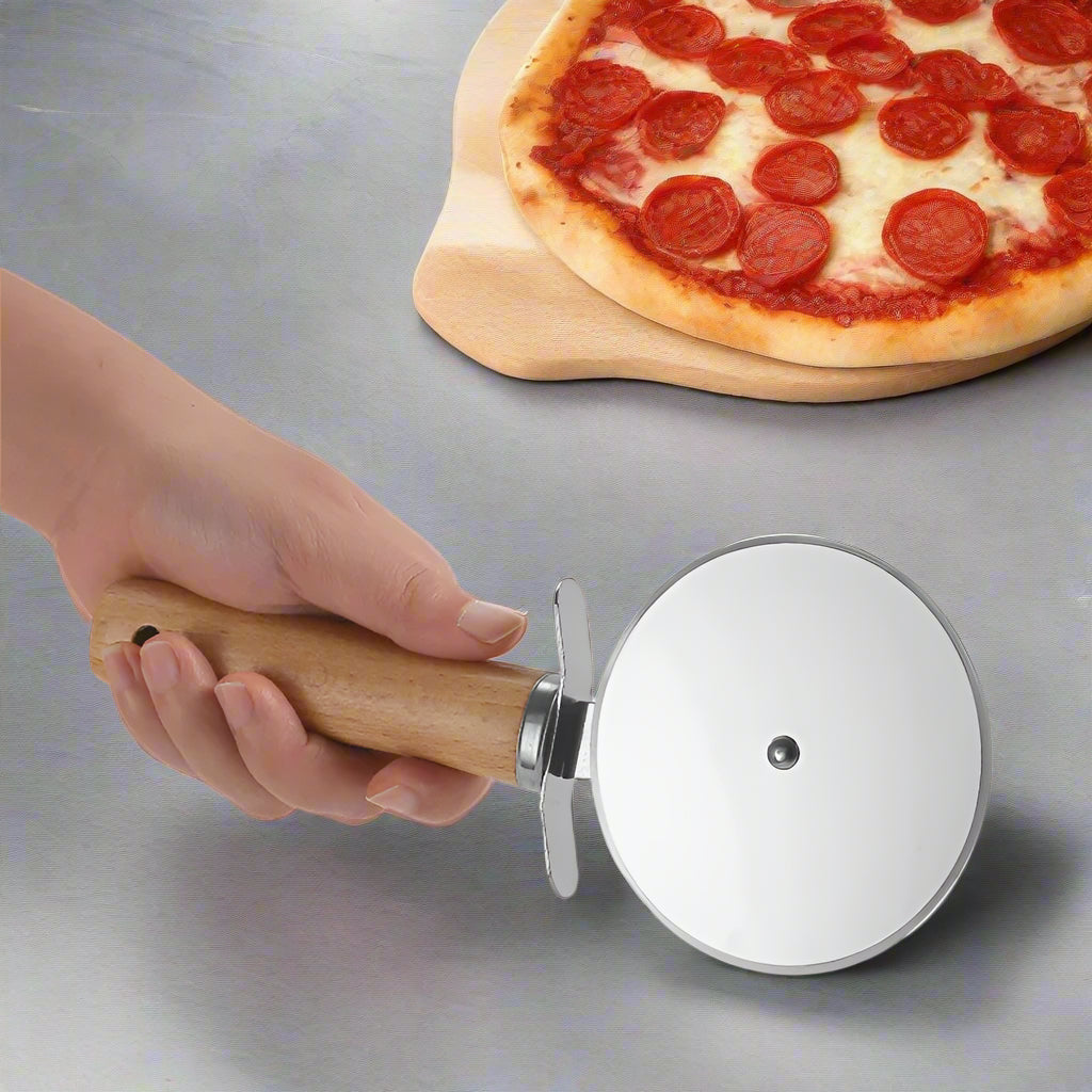 EcoNest Kitchen Pizza Oven Accessories Set featuring stainless steel pizza wheel, oven brush, rocker cutter, and peel shovel