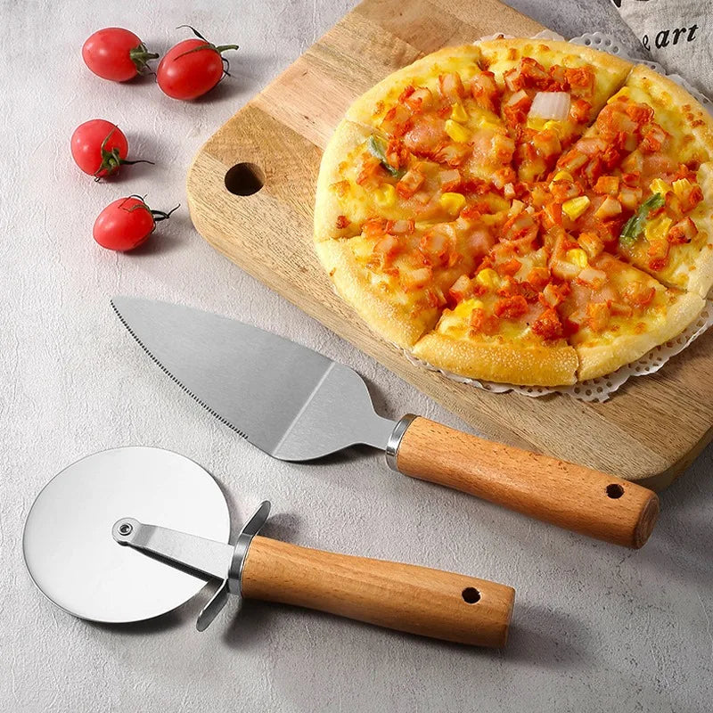 EcoNest Kitchen Pizza Oven Accessories Set featuring stainless steel pizza wheel, oven brush, rocker cutter, and peel shovel