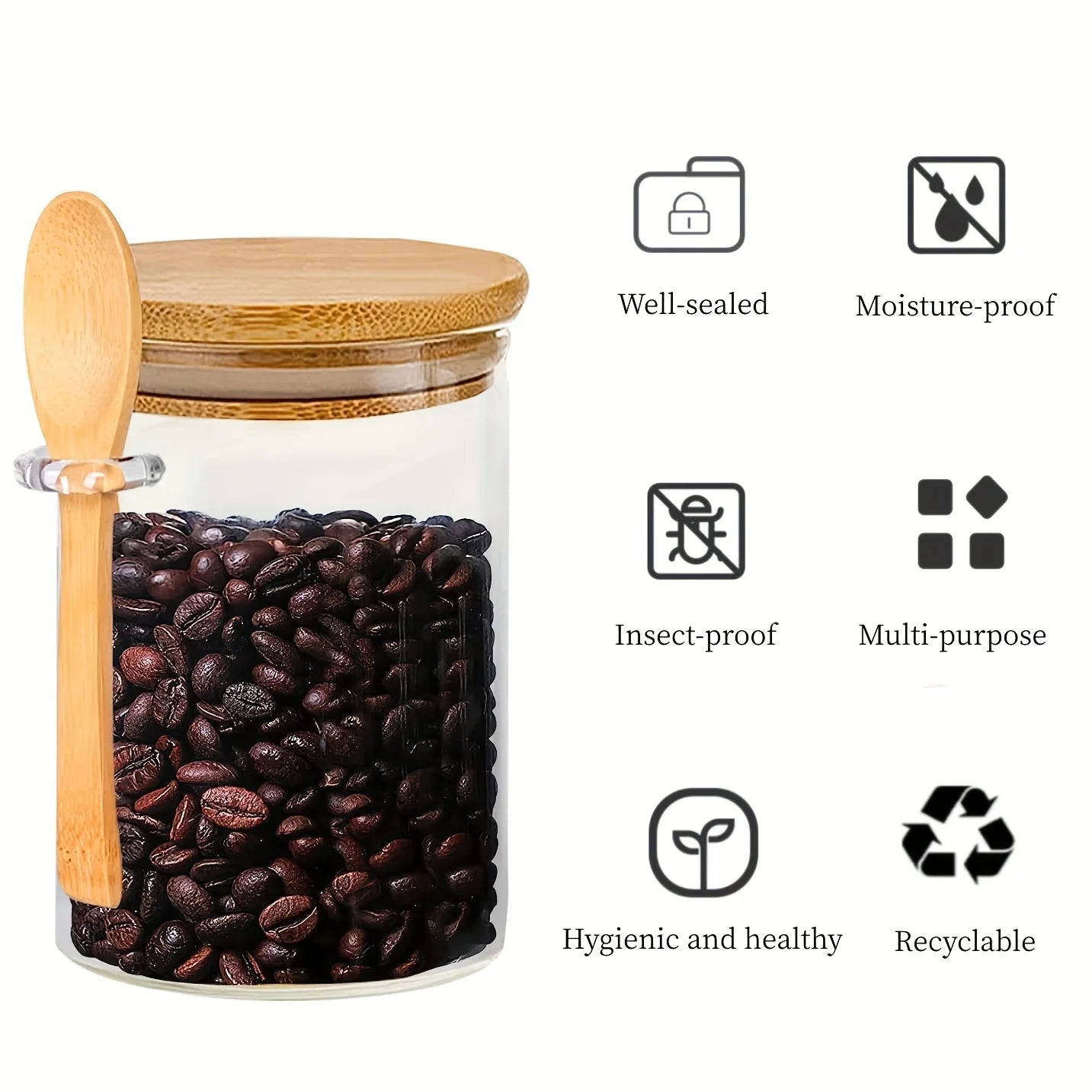 EcoNest Kitchen’s 18oz Airtight Glass Jars are a blend of functionality and style, perfect for storing a variety of small foods. With bamboo lids ensuring freshness and built-in spoons for convenience, these jars make kitchen organization effortless and eco-friendly.
