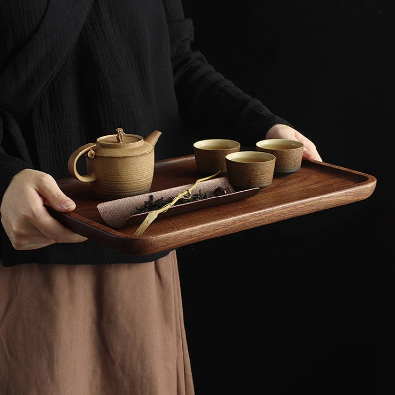EcoNest Natural Walnut Tray - Japanese Style Wooden Serving Tray