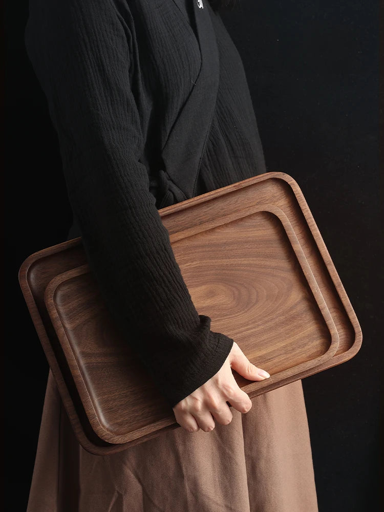 EcoNest Natural Walnut Tray - Japanese Style Wooden Serving Tray