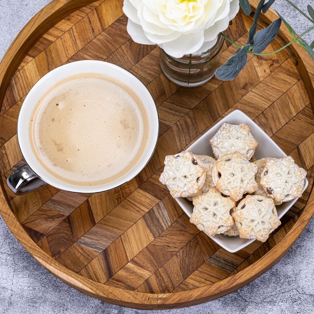 Herringbone Pattern Round Wooden Serving Tray