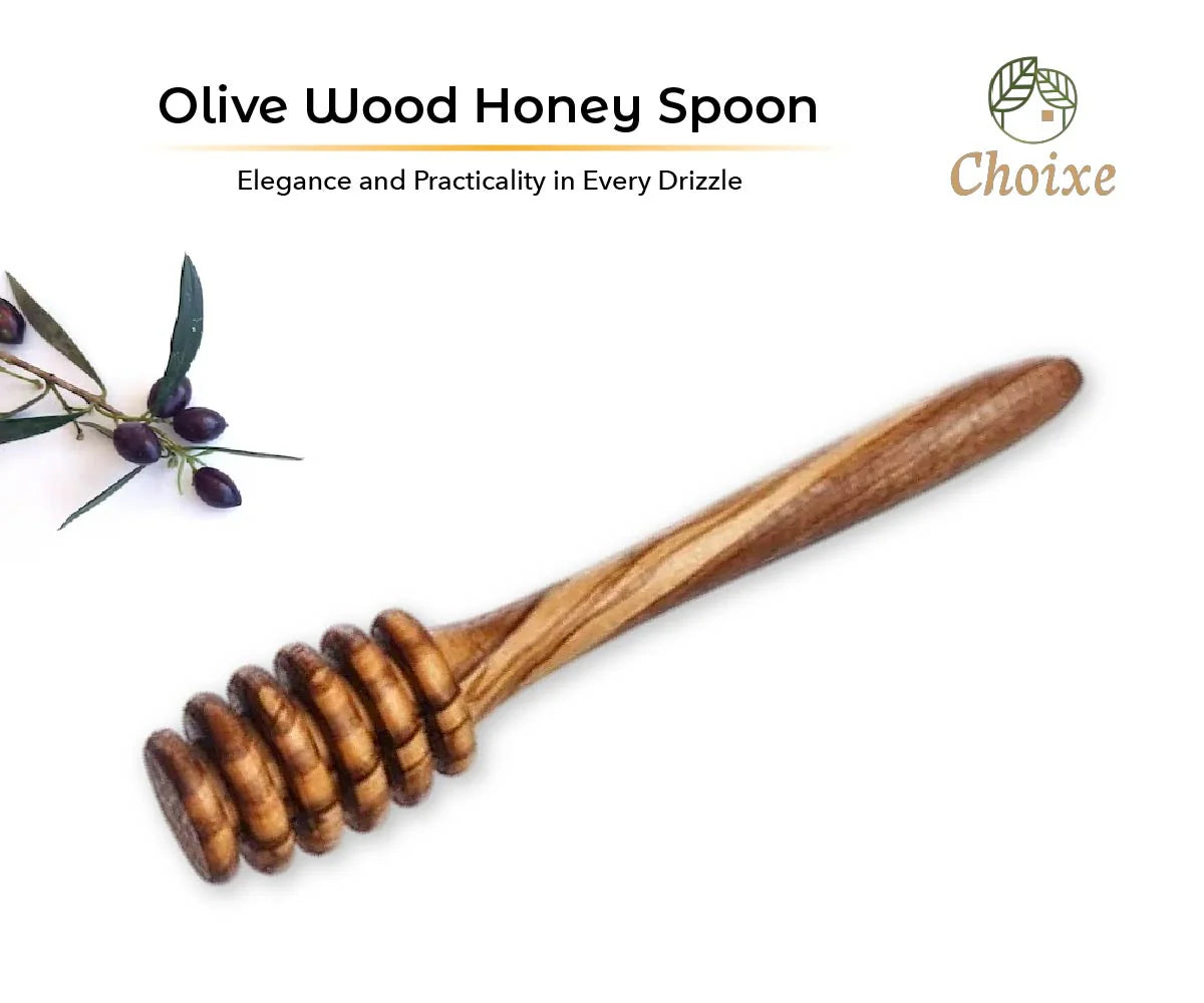 Elegant Olive Wood Honey Spoon, 6 inches long, smooth finish, eco-friendly, perfect for serving honey.