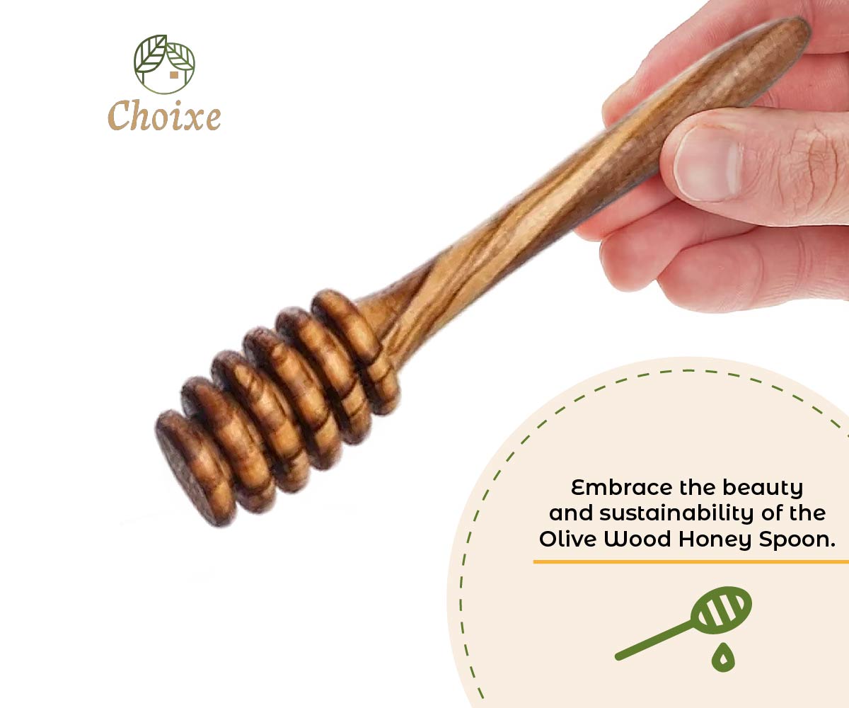 Elegant Olive Wood Honey Spoon, 6 inches long, smooth finish, eco-friendly, perfect for serving honey.