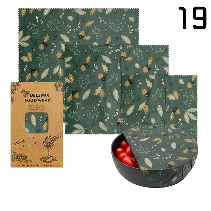 EcoNest 3-Piece Reusable Beeswax Wraps for Eco-Friendly Food Storage
