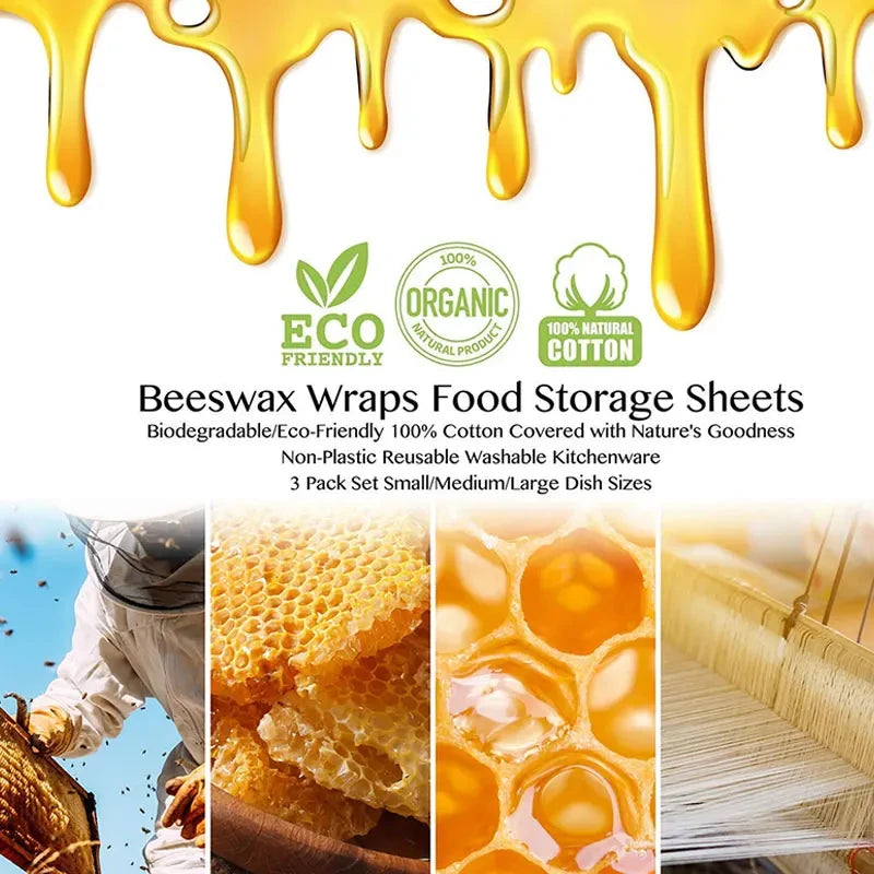 EcoNest 3-Piece Reusable Beeswax Wraps for Eco-Friendly Food Storage