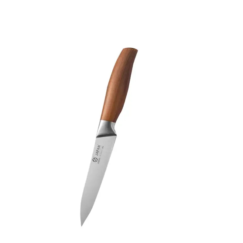 Japanese chef knife set with meat cleaver, stainless steel blades, wooden handles, eco-friendly and CE-certified for precision cooking.