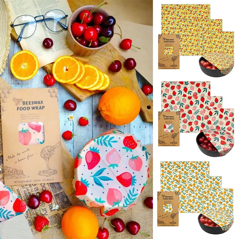 EcoNest 3-Piece Reusable Beeswax Wraps for Eco-Friendly Food Storage