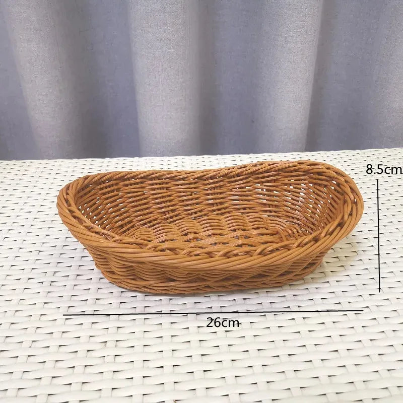 Woven basket on a white surface with measurements indicated