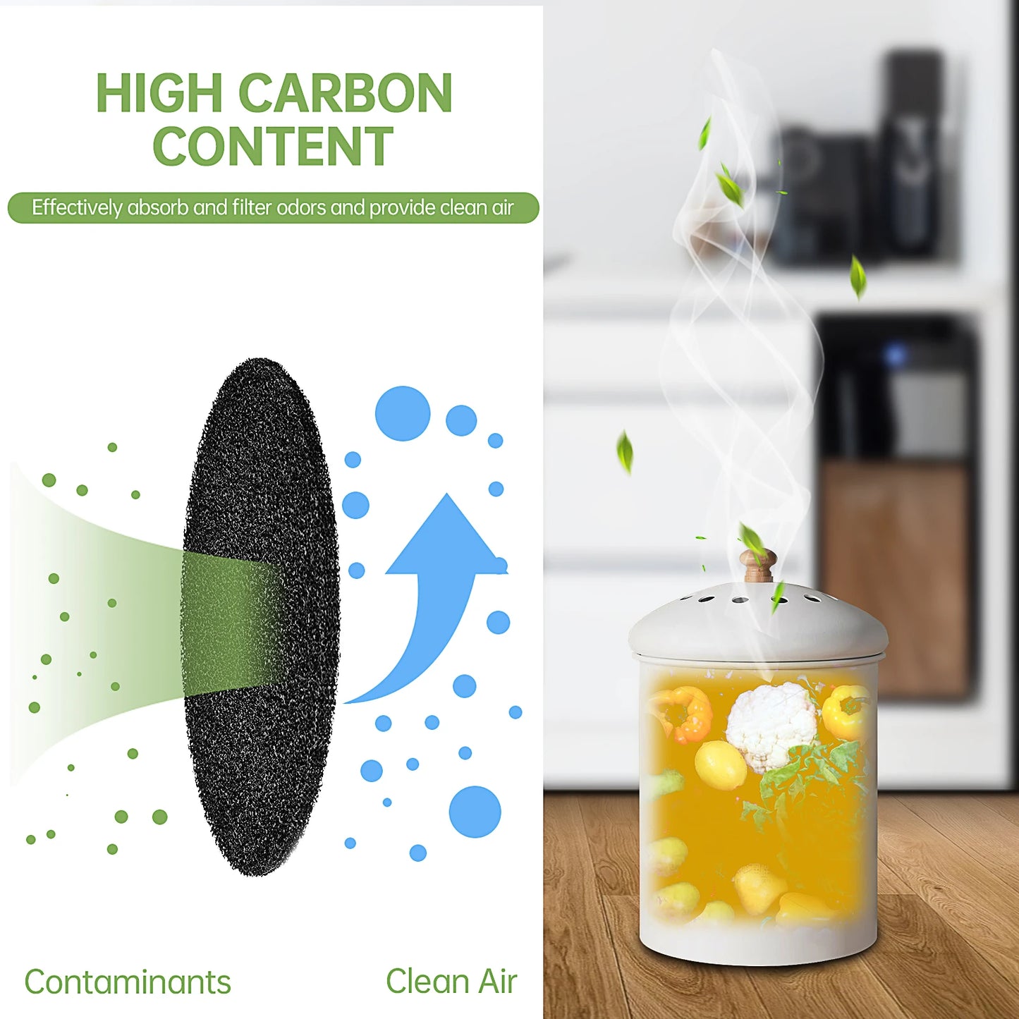 EcoNest Kitchen Activated Charcoal Compost Bin Filters – 12 Pieces