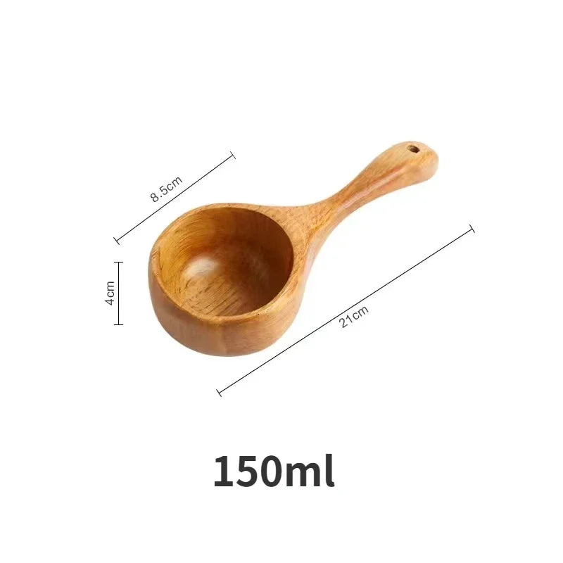 Large Japanese-style wooden spoon for ramen, rice, and water serving, made from natural safe wood, eco-friendly kitchen utensil.