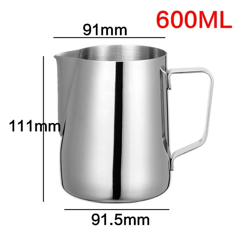 DROHOEY Stainless Steel Milk Frothing Jug - Latte Pitcher (150–1000ml) dimensions in mm, eco-friendly and durable design.