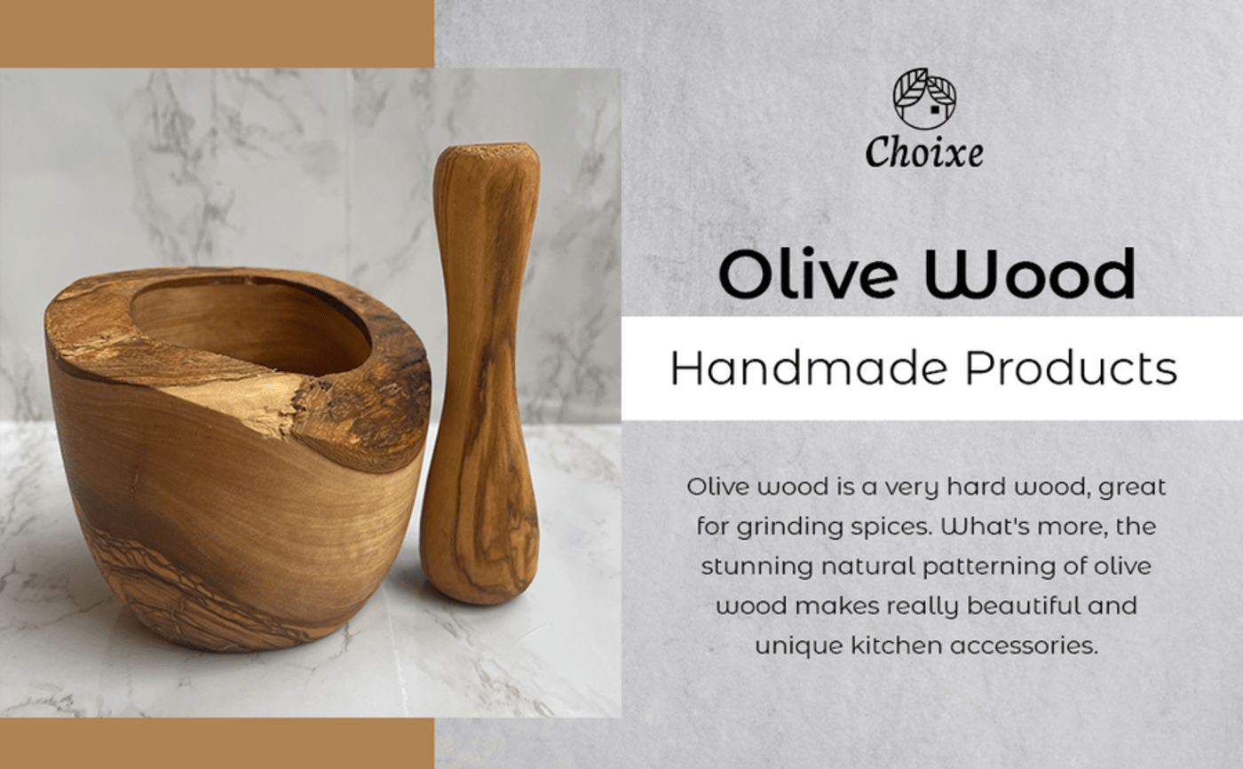 Mediterranean Olive Wood Collection - Handcrafted Mortar & Pestle, Multi-Purpose Bowl, and Cutting Board Set, Sustainable Kitchen Accessories