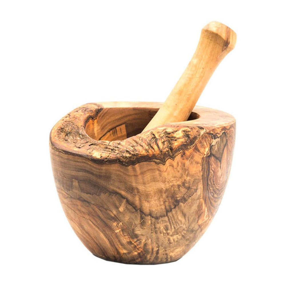 Mediterranean Olive Wood Collection - Handcrafted Mortar & Pestle, Multi-Purpose Bowl, and Cutting Board Set, Sustainable Kitchen Accessories