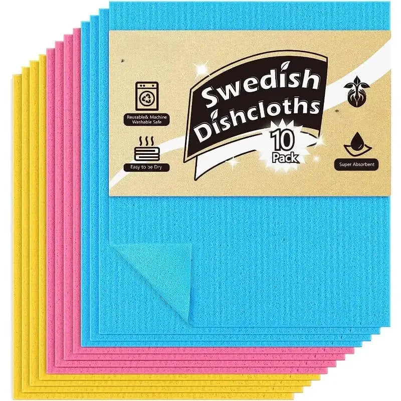 EcoNest Kitchen's 10 Pack Swedish Dishcloths - Reusable and Absorbent Sponge Cloths for Kitchen Cleaning and Dishwashing