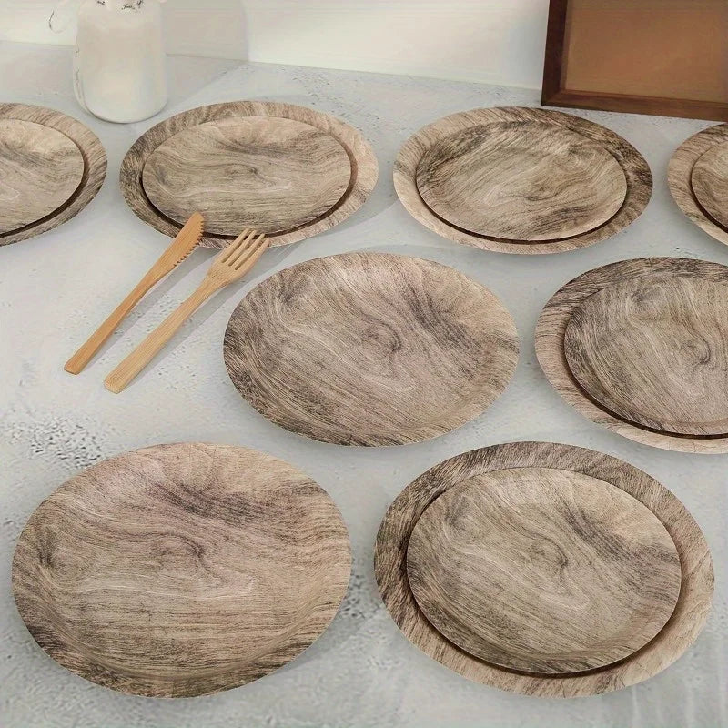 EcoNest Kitchen Eco-Friendly Disposable Plates – 10 Pcs Retro Design