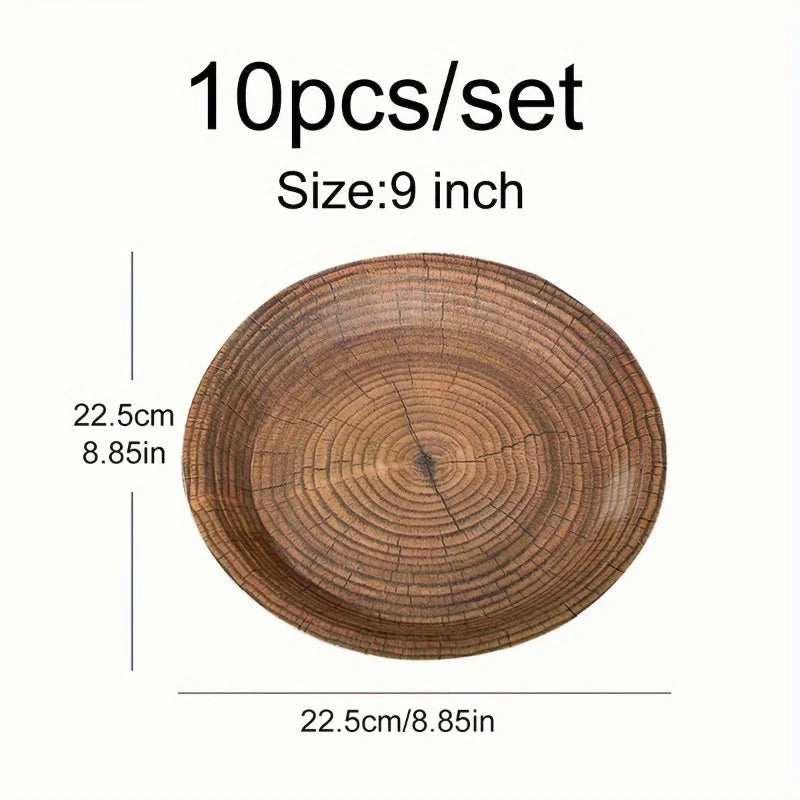 EcoNest Kitchen Eco-Friendly Disposable Plates – 10 Pcs Retro Design