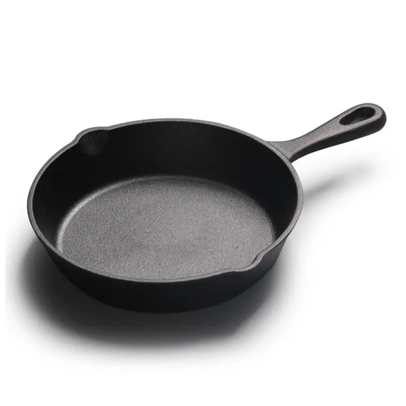 EcoNest Kitchen non-stick cast iron frying pan set with spouts, available in 14cm, 16cm, and 20cm sizes, suitable for gas and induction stoves.