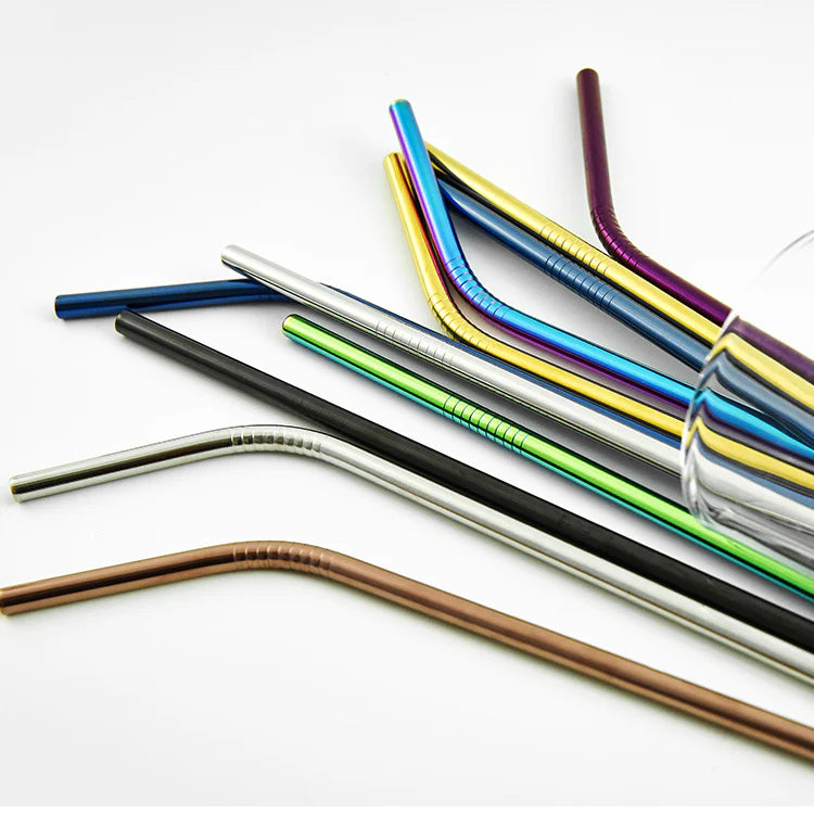 EcoNest Kitchen stainless steel drinking straw set with recyclable paper packaging, featuring durable and reusable design for eco-friendly sipping.