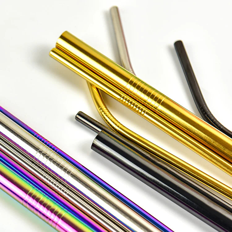 EcoNest Kitchen stainless steel drinking straw set with recyclable paper packaging, featuring durable and reusable design for eco-friendly sipping.
