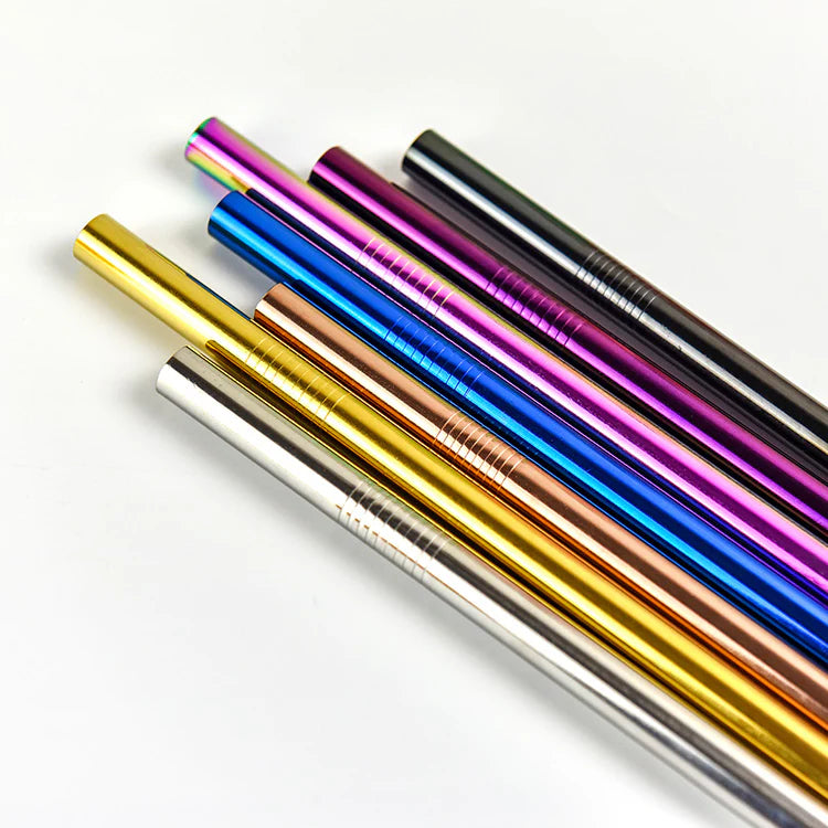 EcoNest Kitchen stainless steel drinking straw set with recyclable paper packaging, featuring durable and reusable design for eco-friendly sipping.