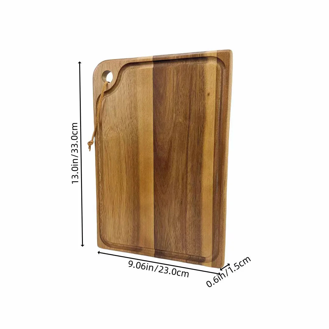 Wooden cutting board with dimensions on a white background