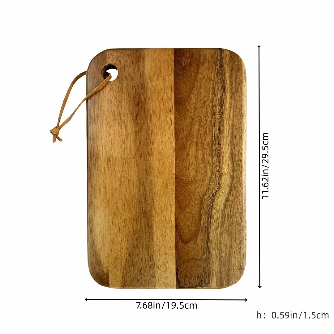 Wooden cutting board with dimensions on a white background