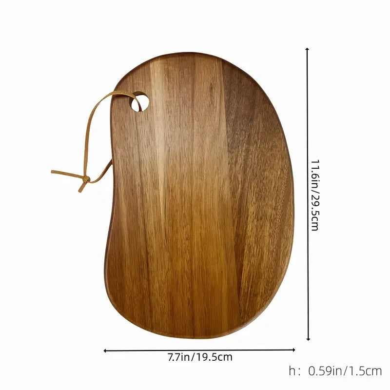 Wooden cutting board with dimensions on a white background