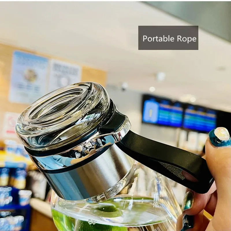 1-liter glass water bottle with cloth sleeve and tea infuser, ideal for outdoor or office use
