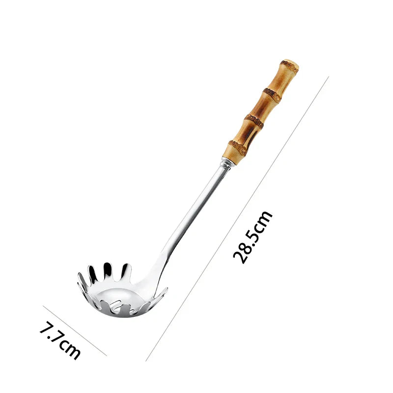 EcoNest Kitchen Bamboo Handle Stainless Steel Colander Spoon for noodles and soup