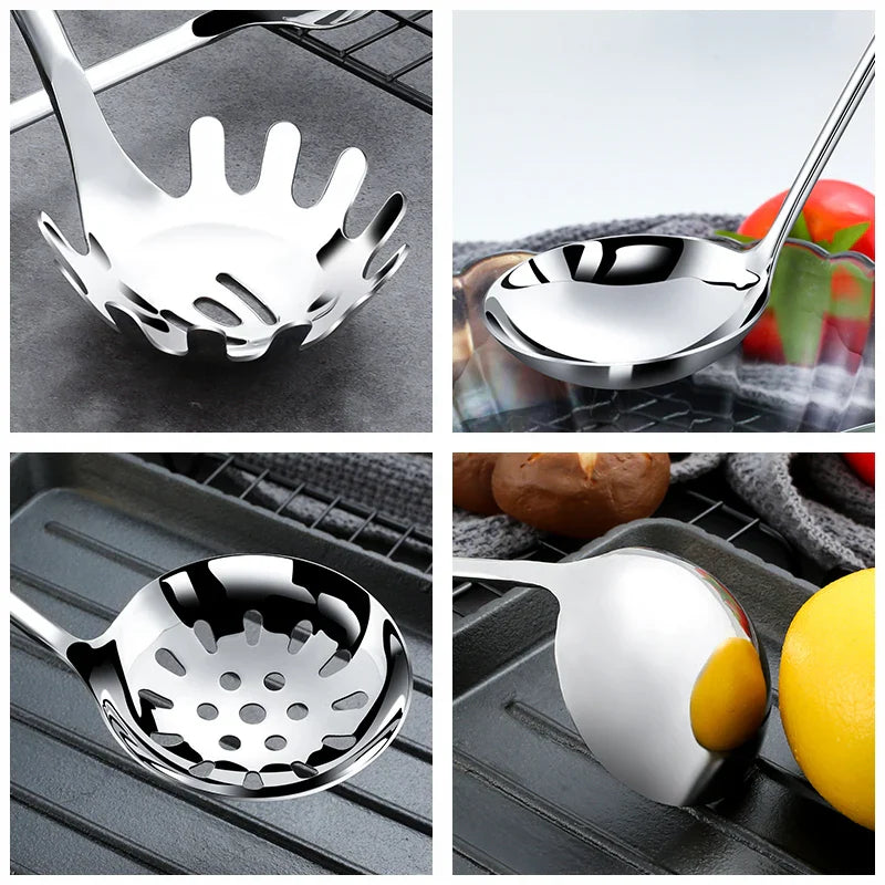 EcoNest Kitchen Bamboo Handle Stainless Steel Colander Spoon for noodles and soup