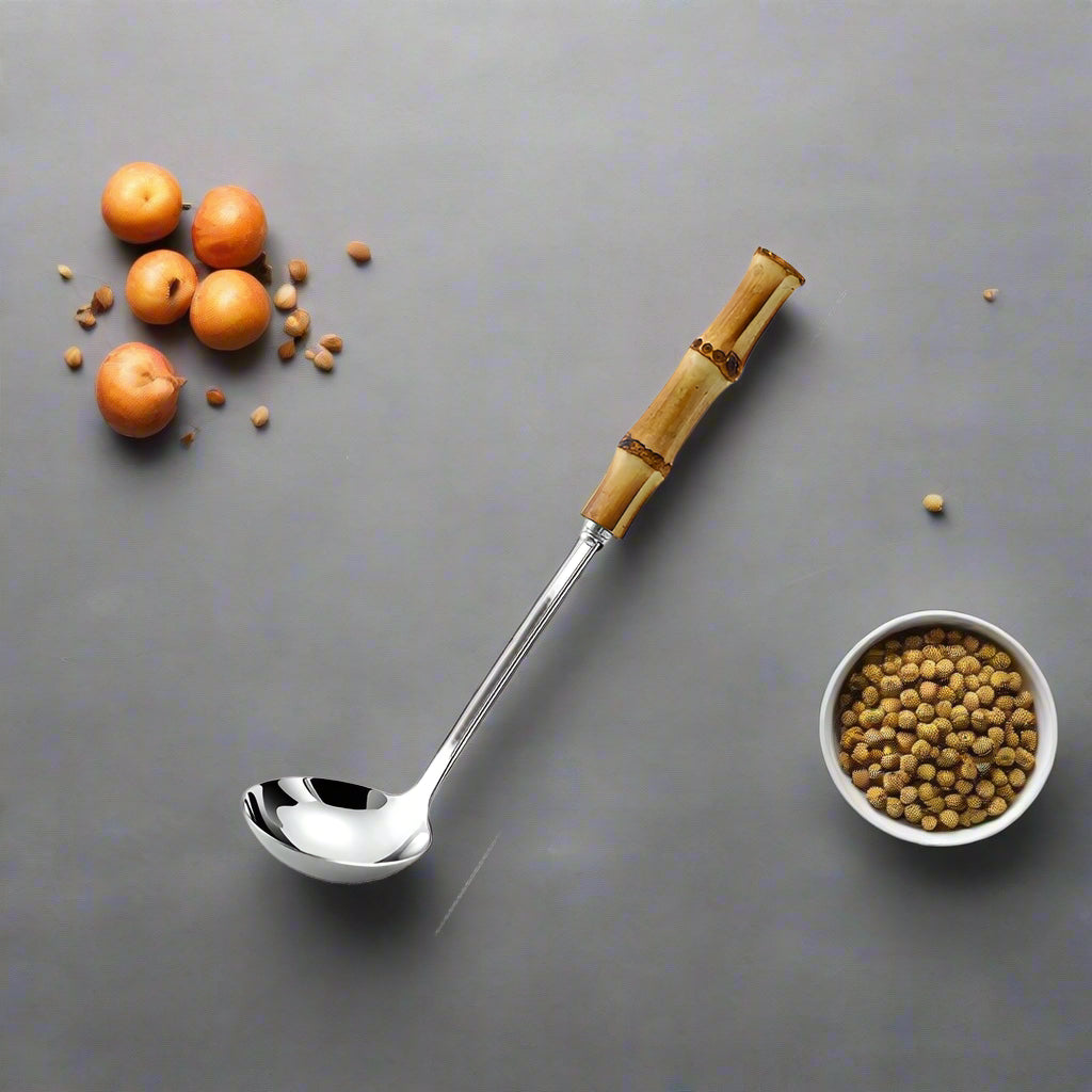 EcoNest Kitchen Bamboo Handle Stainless Steel Colander Spoon for noodles and soup