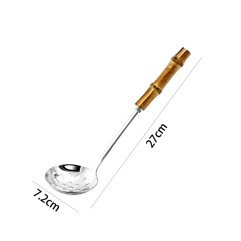 EcoNest Kitchen Bamboo Handle Stainless Steel Colander Spoon for noodles and soup