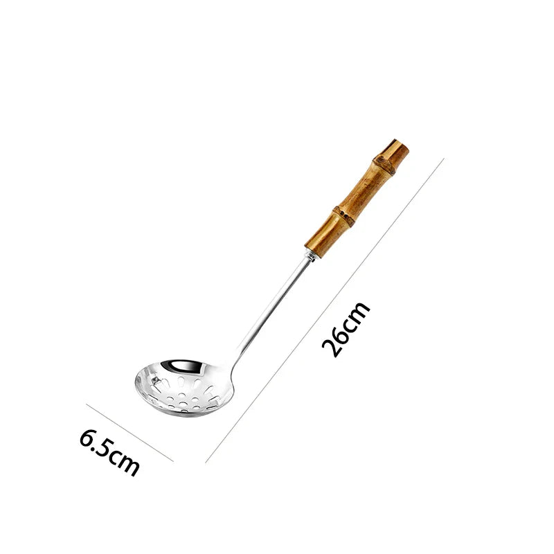 EcoNest Kitchen Bamboo Handle Stainless Steel Colander Spoon for noodles and soup