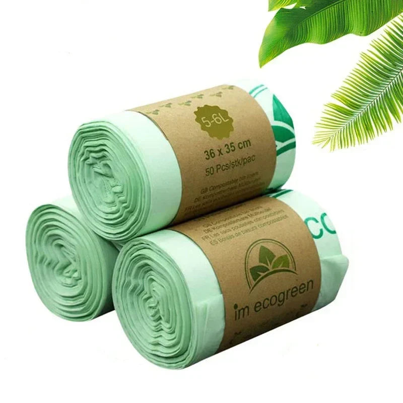 EcoNest Kitchen biodegradable trash bags – 50pcs compostable liners in 6L, 8L, 10L sizes for kitchen bins