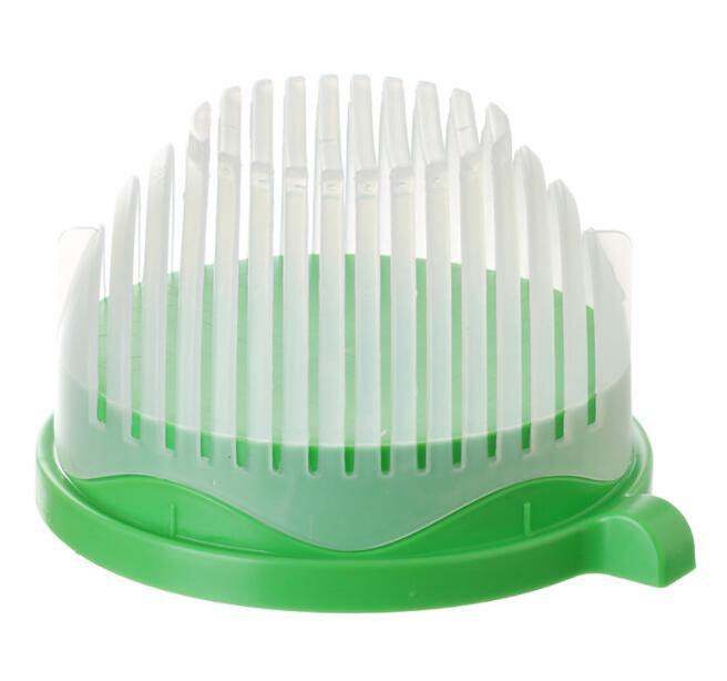 Green and white kitchen tool with a textured surface on a white background