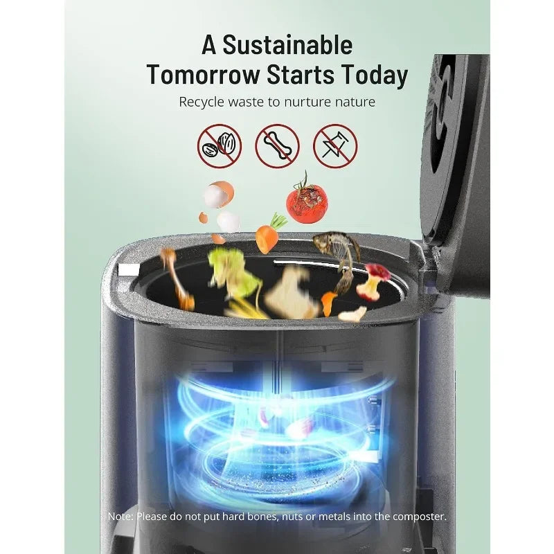 EcoNest Kitchen Smart Waste Kitchen Composter placed on a modern kitchen countertop, demonstrating its eco-friendly design and compact size for efficient indoor use.