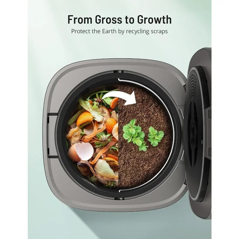 EcoNest Kitchen Smart Waste Kitchen Composter placed on a modern kitchen countertop, demonstrating its eco-friendly design and compact size for efficient indoor use.