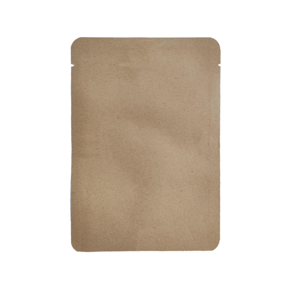 High-quality kraft paper and aluminum foil mylar storage bags with heat seal, open top design, for food packaging and preservation.
