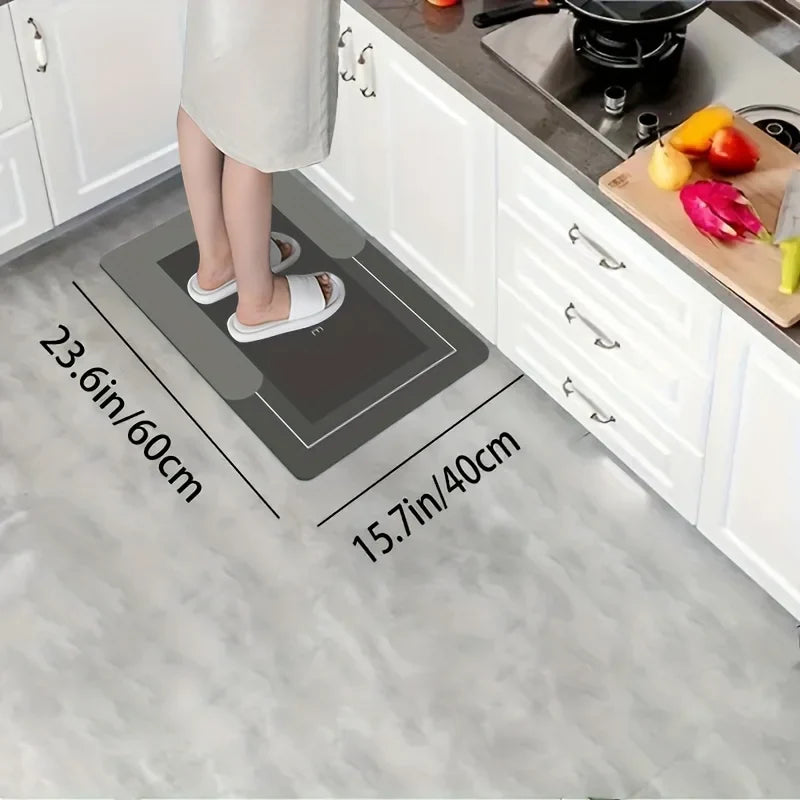 Knee pad on a kitchen floor with measurements displayed