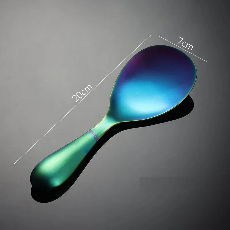 Multicolored spoon with measurements on a dark background