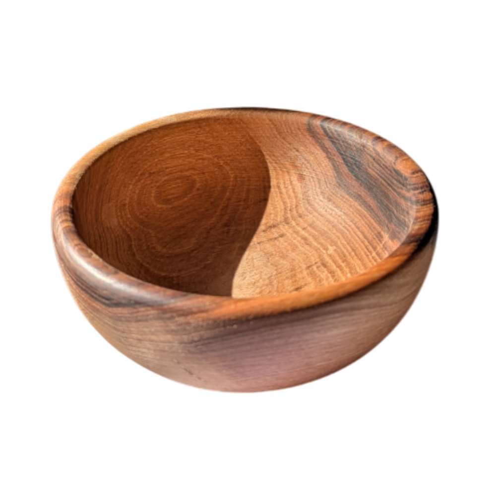 A set of six handcrafted walnut wooden bowls from EcoNest Kitchen, showcasing their smooth finish and natural wood color, ideal for serving and decor.