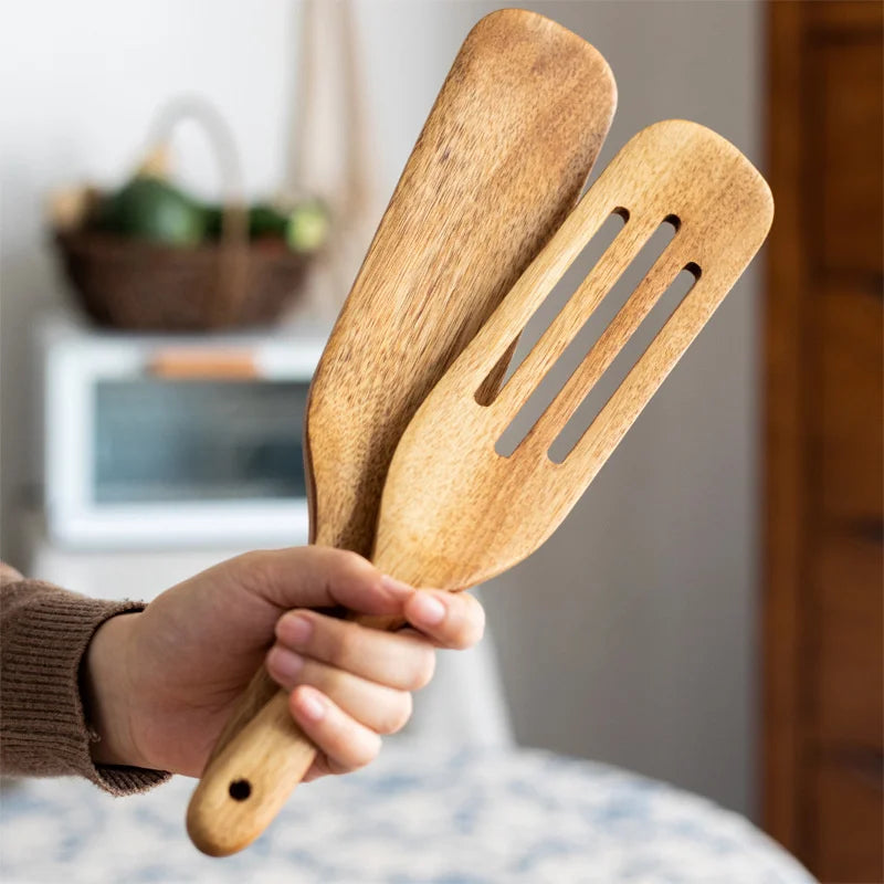 MEXQCH Teak Wood Spatula Set for Non-Stick Cookware