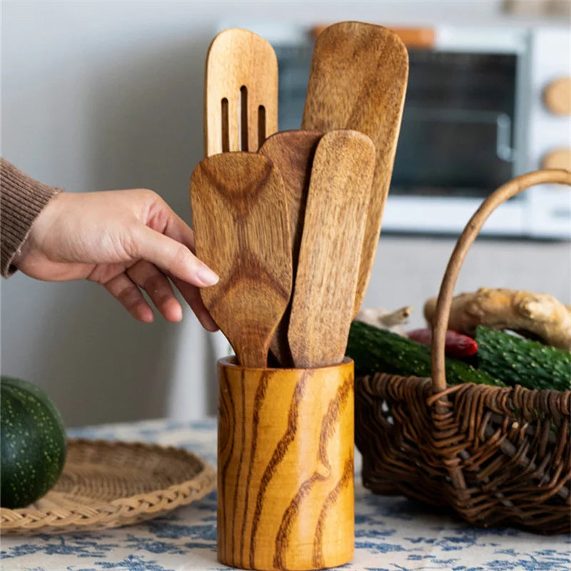 MEXQCH Teak Wood Spatula Set for Non-Stick Cookware