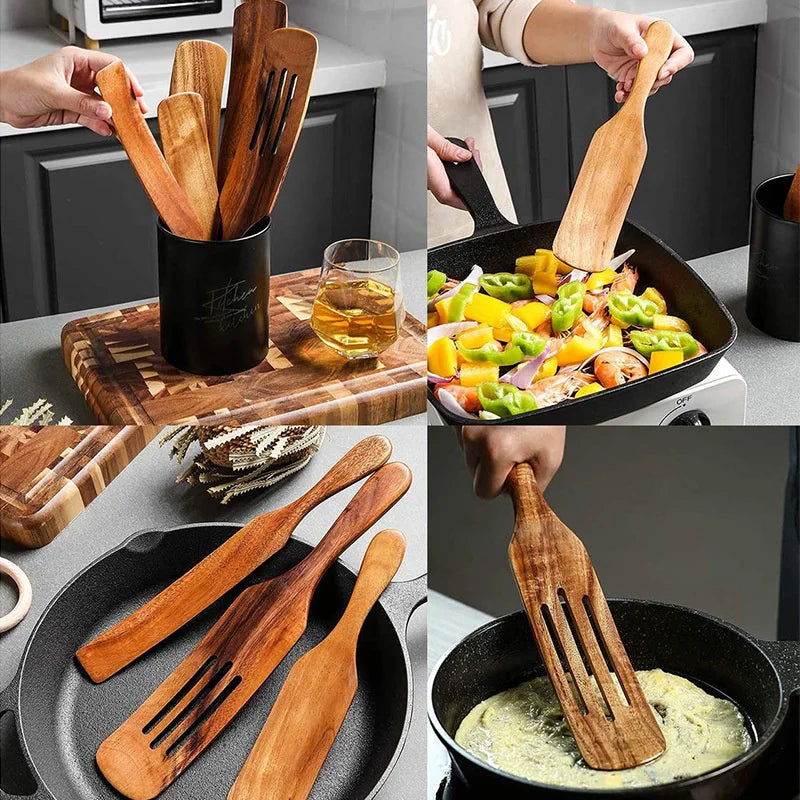 MEXQCH Teak Wood Spatula Set for Non-Stick Cookware