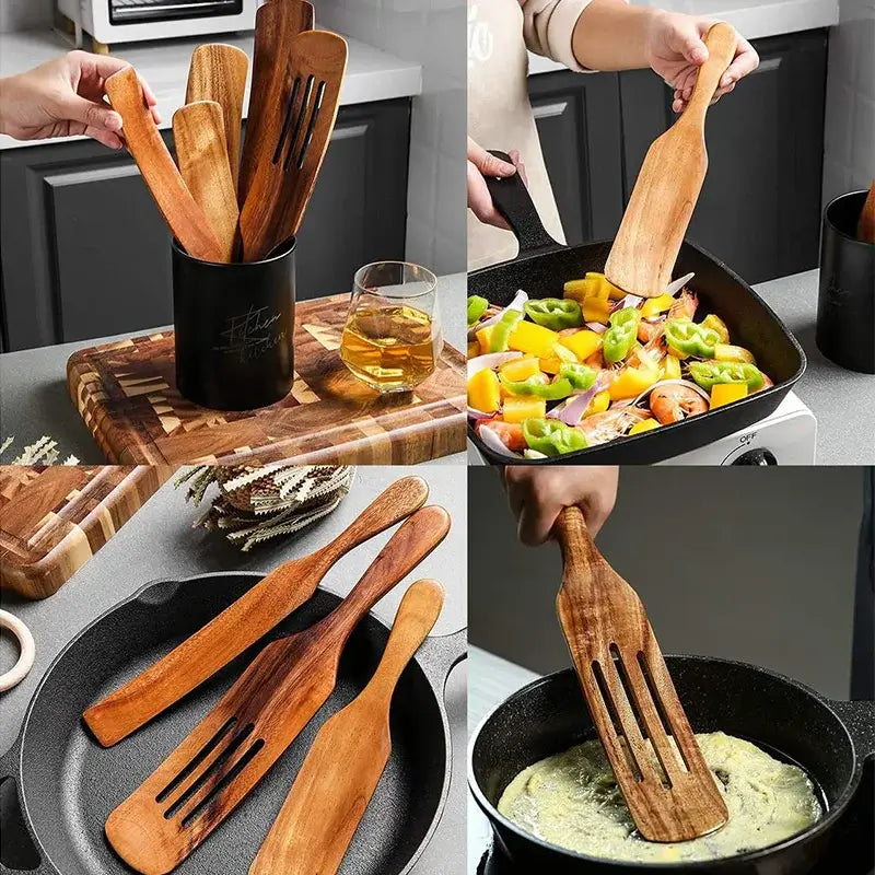 MEXQCH Teak Wood Spatula Set for Non-Stick Cookware