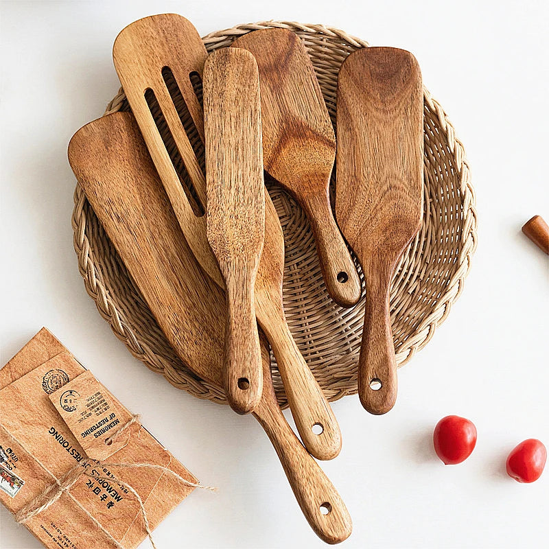 MEXQCH Teak Wood Spatula Set for Non-Stick Cookware